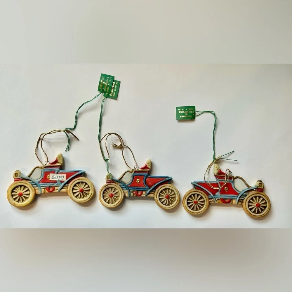 NOS Set of 3 Car Vintage Christmas Ornaments With Tags Limited Edition Decor MCM